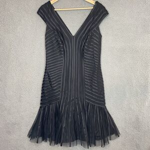 TADASHI SHOJI Black Whimsigoth Dark Stretch Bodycon Evening Dress 12 Cap Sleeve